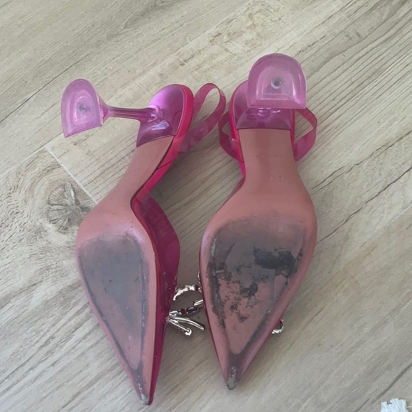 Amina Muaddi Pink Stiletto Heels with Rhinestone Bow - Picture 2 of 11